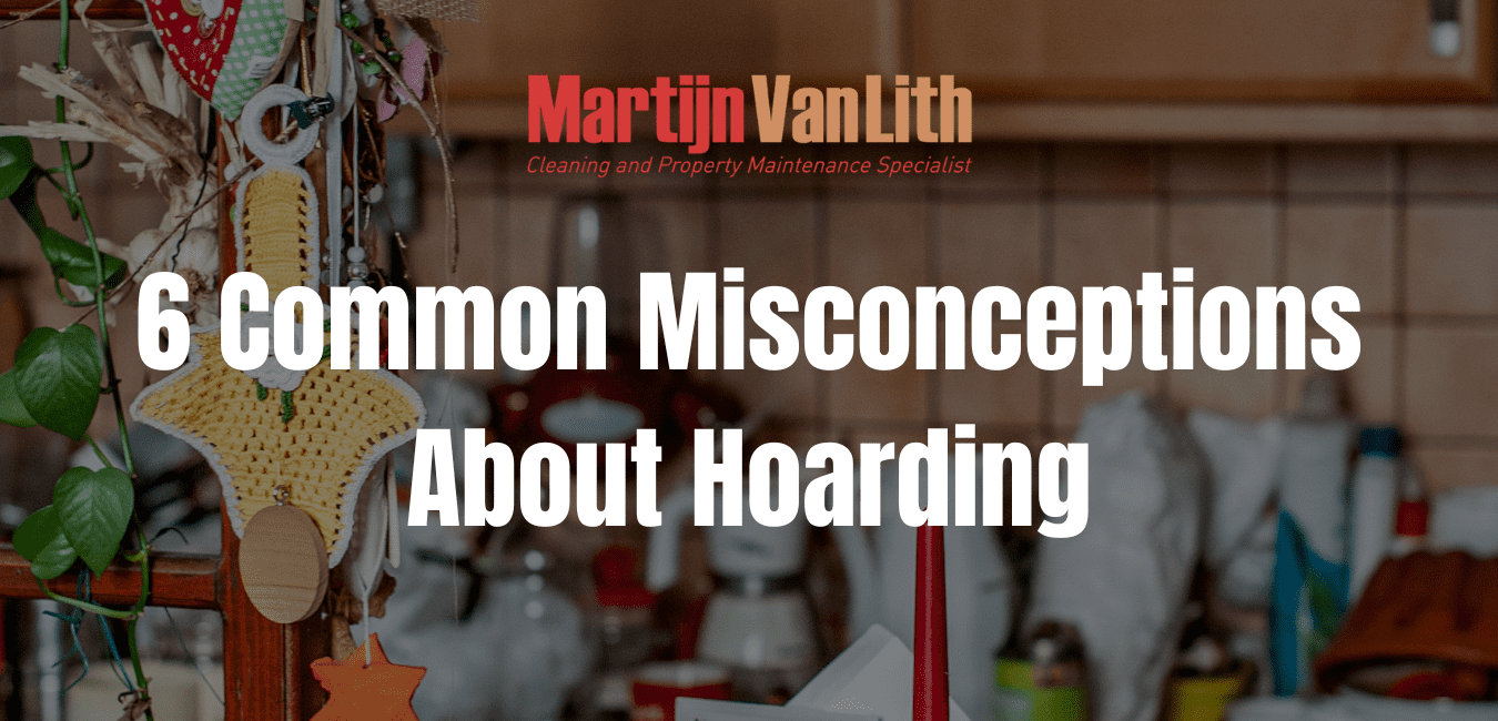graphic with hoarding background and text "6 misconceptions about hoarding"